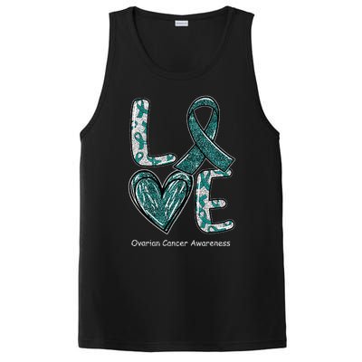 LOVE Heart Teal Ribbon Ovarian Cancer Awareness Gifts PosiCharge Competitor Tank