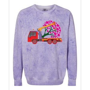 Love Heart Tree On Crane Truck Gift Colorblast Crewneck Sweatshirt