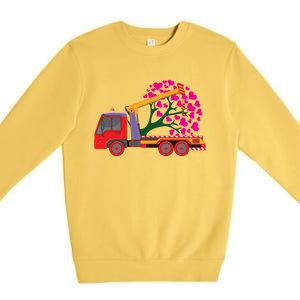 Love Heart Tree On Crane Truck Gift Premium Crewneck Sweatshirt