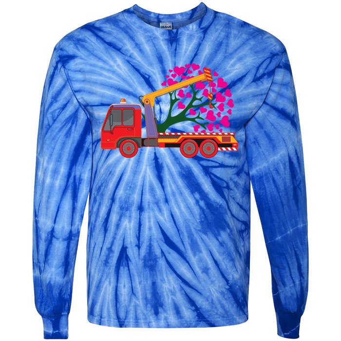 Love Heart Tree On Crane Truck Gift Tie-Dye Long Sleeve Shirt