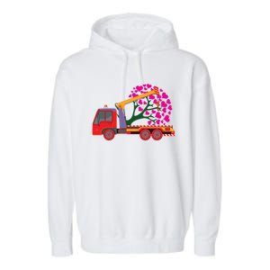 Love Heart Tree On Crane Truck Gift Garment-Dyed Fleece Hoodie