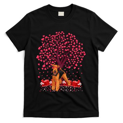 Lover Heart Tree Airedale Terrier Dog ValentineS Day T-Shirt