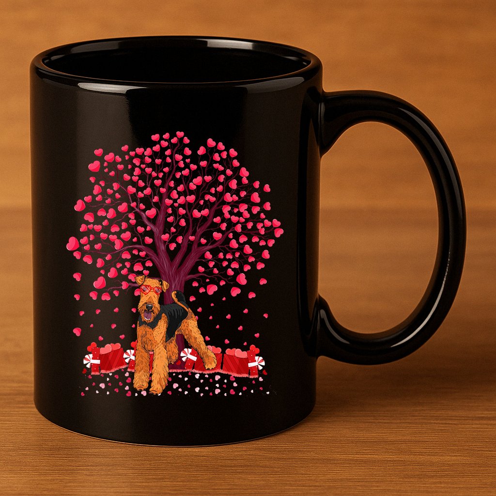 Lover Heart Tree Airedale Terrier Dog ValentineS Day 11oz C Handle Ceramic Mug
