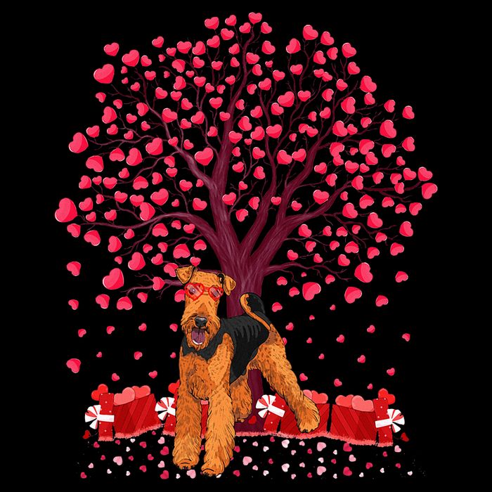 Lover Heart Tree Airedale Terrier Dog ValentineS Day Drawstring Bag