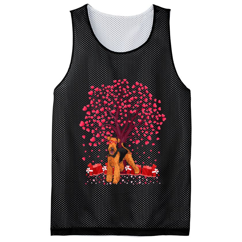 Lover Heart Tree Airedale Terrier Dog ValentineS Day Mesh Reversible Basketball Jersey Tank