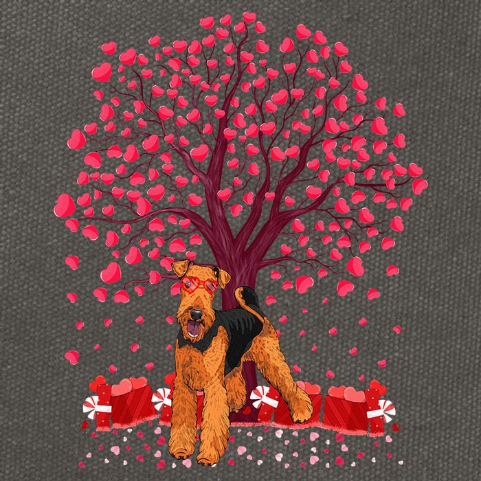 Lover Heart Tree Airedale Terrier Dog ValentineS Day Cotton Canvas Backpack