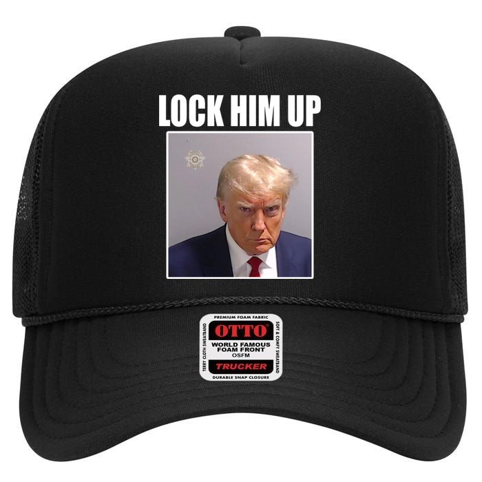 Lock Him Up Donald Trump Mugshot High Crown Mesh Back Trucker Hat