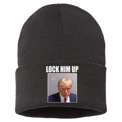 Lock Him Up Donald Trump Mugshot Sustainable Knit Beanie