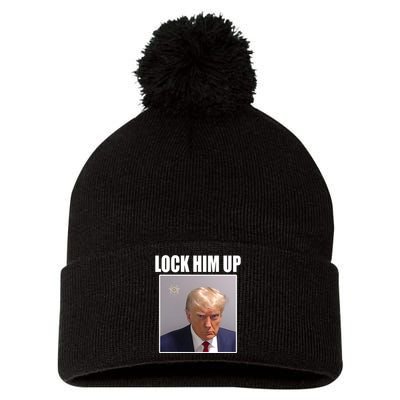 Lock Him Up Donald Trump Mugshot Pom Pom 12in Knit Beanie