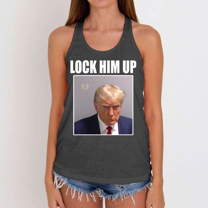 Lock Him Up Donald Trump Mugshot Women's Knotted Racerback Tank