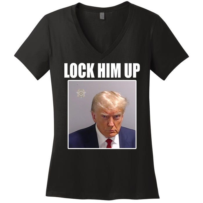 Lock Him Up Donald Trump Mugshot Women's V-Neck T-Shirt