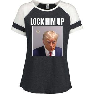 Lock Him Up Donald Trump Mugshot Enza Ladies Jersey Colorblock Tee