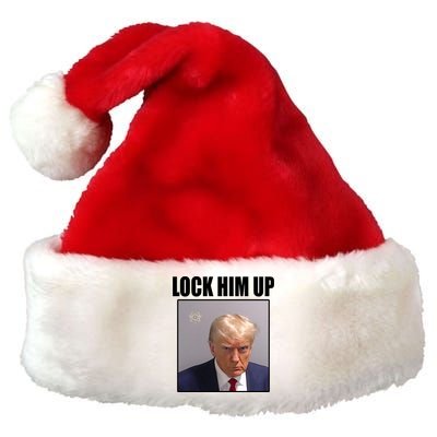 Lock Him Up Donald Trump Mugshot Premium Christmas Santa Hat