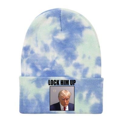 Lock Him Up Donald Trump Mugshot Tie Dye 12in Knit Beanie