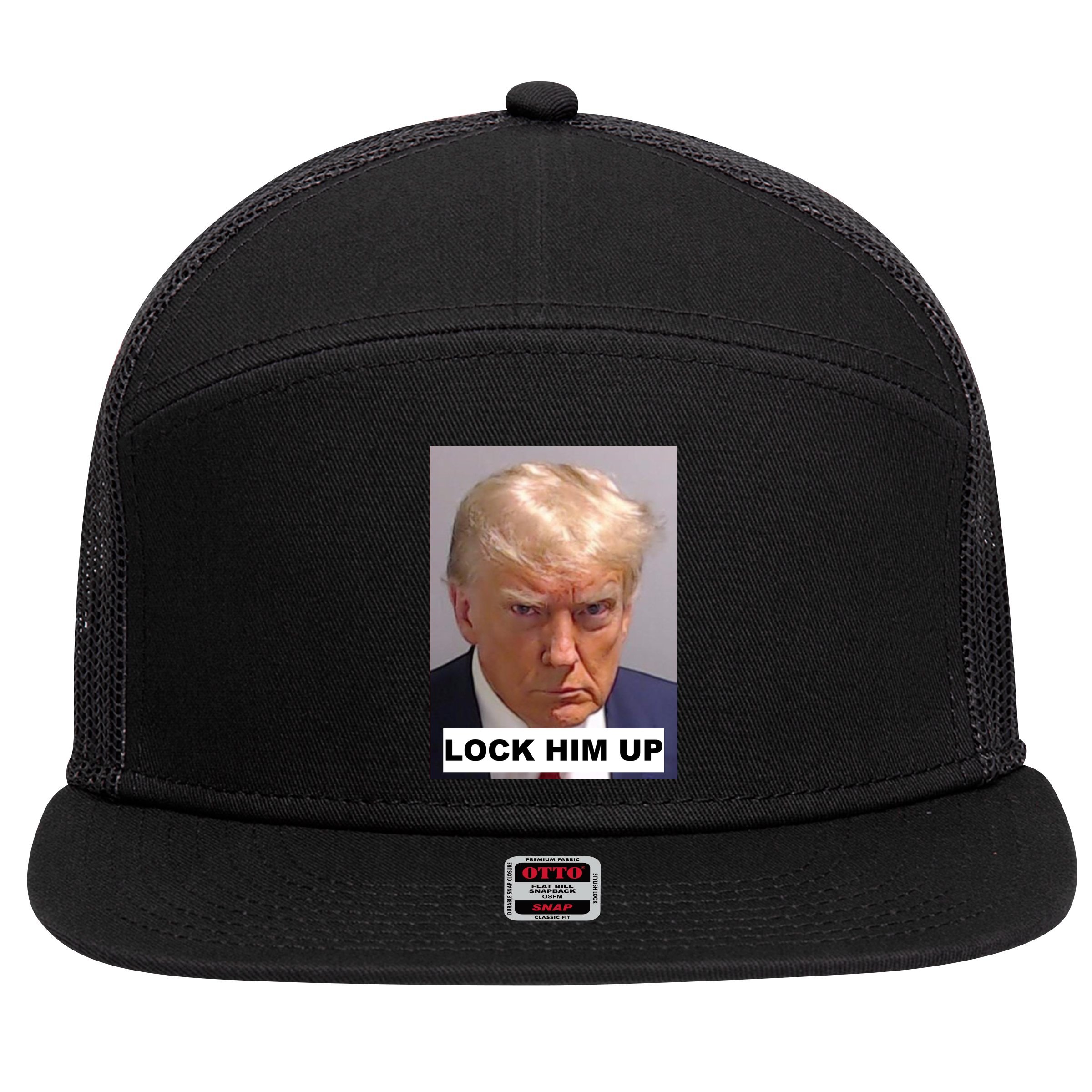 Lock Him Up Donald Trump Mugshot Jail 7 Panel Mesh Trucker Snapback Hat
