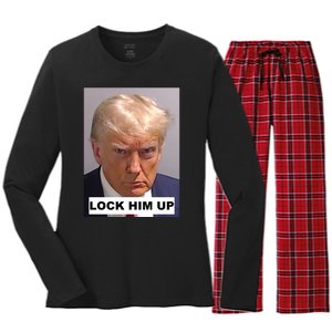 Lock Him Up Donald Trump Mugshot Jail Women's Long Sleeve Flannel Pajama Set 