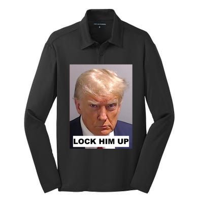 Lock Him Up Donald Trump Mugshot Jail Silk Touch Performance Long Sleeve Polo