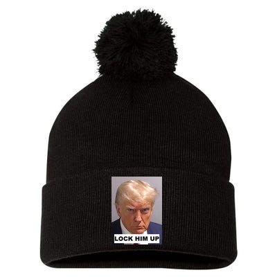 Lock Him Up Donald Trump Mugshot Jail Pom Pom 12in Knit Beanie