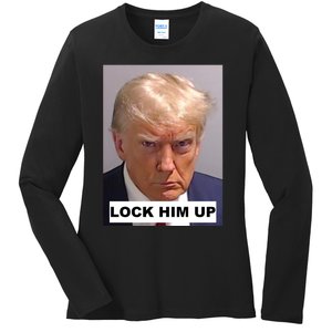 Lock Him Up Donald Trump Mugshot Jail Ladies Long Sleeve Shirt