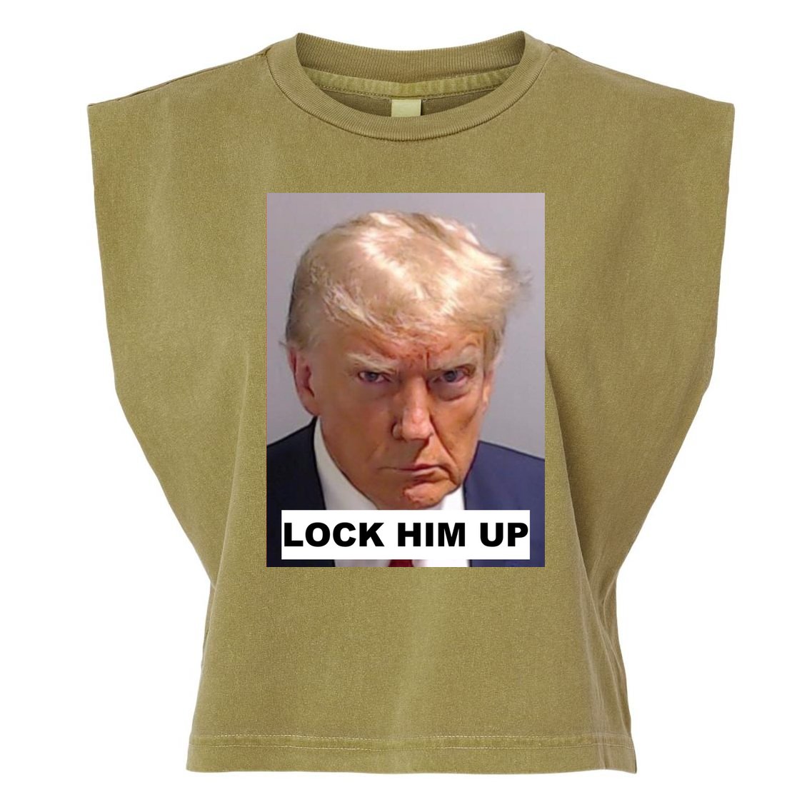 Lock Him Up Donald Trump Mugshot Jail Garment-Dyed Women's Muscle Tee