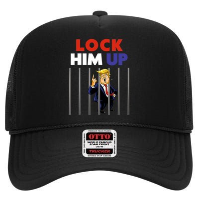 Lock Him Up Anti Trump Political High Crown Mesh Back Trucker Hat