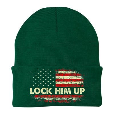 Lock Him Up American Flag Vintage Knit Cap Winter Beanie