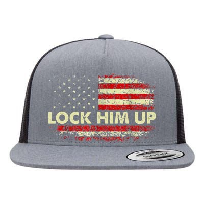 Lock Him Up American Flag Vintage Flat Bill Trucker Hat