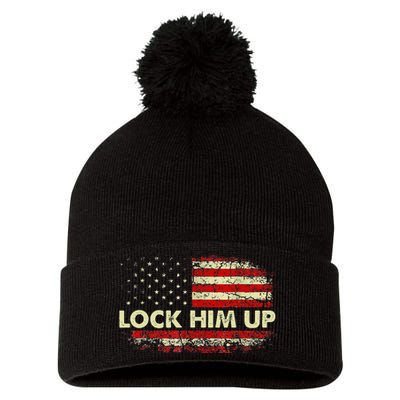 Lock Him Up American Flag Vintage Pom Pom 12in Knit Beanie