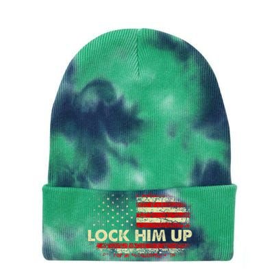 Lock Him Up American Flag Vintage Tie Dye 12in Knit Beanie