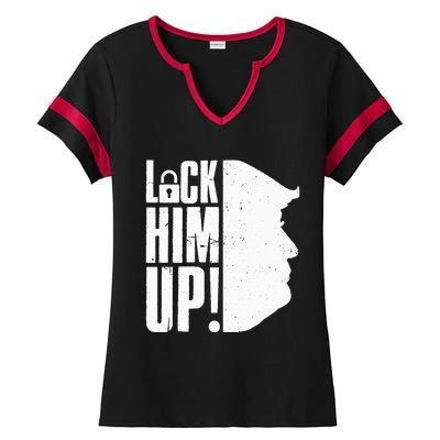 Lock Him Up Democrat Anti Trump Impeach 45 Resist Resign Ladies Halftime Notch Neck Tee