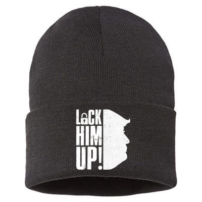 Lock Him Up Democrat Anti Trump Impeach 45 Resist Resign Sustainable Knit Beanie