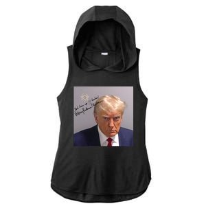 Lock Him Up Funny Hilary Clinton Donald Trump Mugshot Ladies PosiCharge Tri-Blend Wicking Draft Hoodie Tank