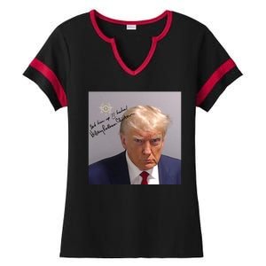 Lock Him Up Funny Hilary Clinton Donald Trump Mugshot Ladies Halftime Notch Neck Tee