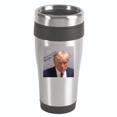 Lock Him Up Funny Hilary Clinton Donald Trump Mugshot 16oz Travel Tumbler