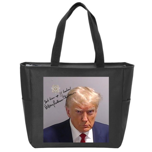 Lock Him Up Funny Hilary Clinton Donald Trump Mugshot Zip Tote Bag