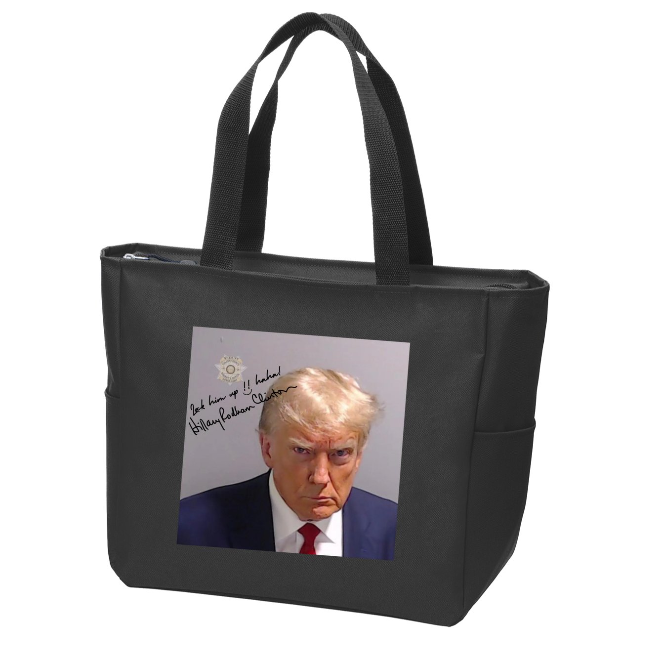 Lock Him Up Funny Hilary Clinton Donald Trump Mugshot Zip Tote Bag