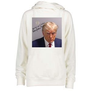 Lock Him Up Funny Hilary Clinton Donald Trump Mugshot Womens Funnel Neck Pullover Hood