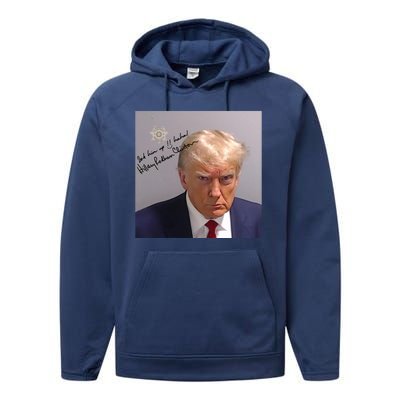 Lock Him Up Funny Hilary Clinton Donald Trump Mugshot Performance Fleece Hoodie