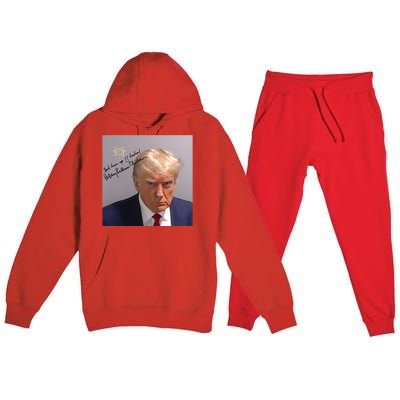 Lock Him Up Funny Hilary Clinton Donald Trump Mugshot Premium Hooded Sweatsuit Set