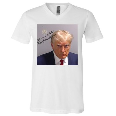 Lock Him Up Funny Hilary Clinton Donald Trump Mugshot V-Neck T-Shirt