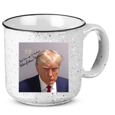 Lock Him Up Funny Hilary Clinton Donald Trump Mugshot 15oz Campfire Ceramic Mug