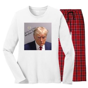 Lock Him Up Funny Hilary Clinton Donald Trump Mugshot Women's Long Sleeve Flannel Pajama Set 