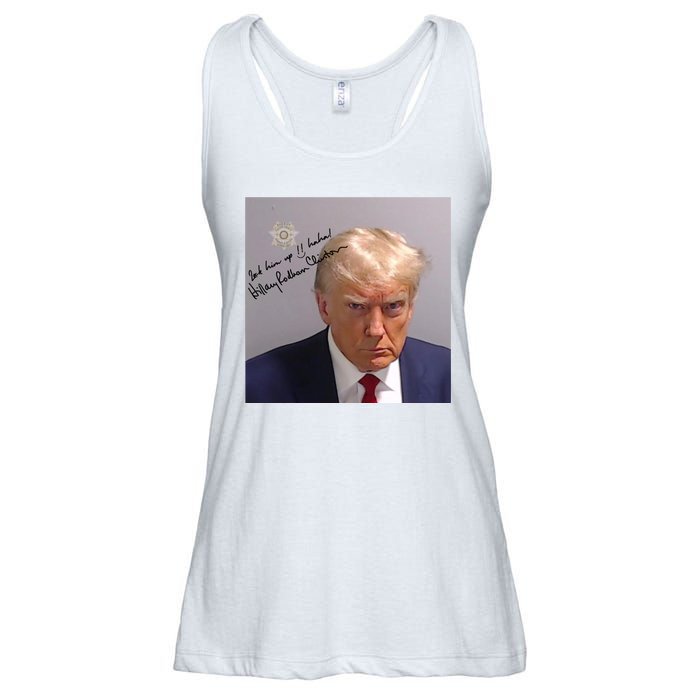 Lock Him Up Funny Hilary Clinton Donald Trump Mugshot Ladies Essential Flowy Tank