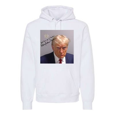 Lock Him Up Funny Hilary Clinton Donald Trump Mugshot Premium Hoodie