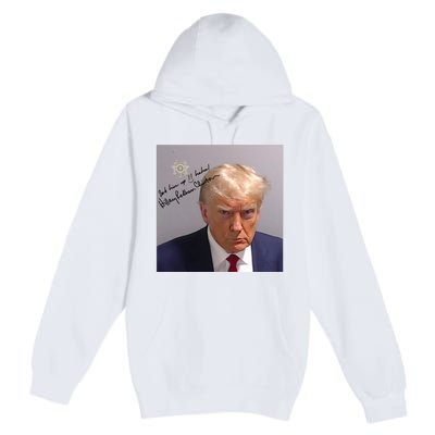 Lock Him Up Funny Hilary Clinton Donald Trump Mugshot Premium Pullover Hoodie