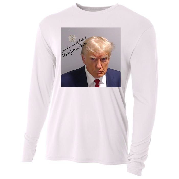 Lock Him Up Funny Hilary Clinton Donald Trump Mugshot Cooling Performance Long Sleeve Crew