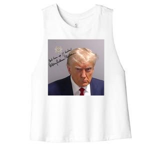 Lock Him Up Funny Hilary Clinton Donald Trump Mugshot Women's Racerback Cropped Tank