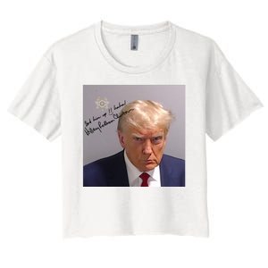 Lock Him Up Funny Hilary Clinton Donald Trump Mugshot Women's Crop Top Tee