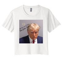 Lock Him Up Funny Hilary Clinton Donald Trump Mugshot Women's Crop Top Tee