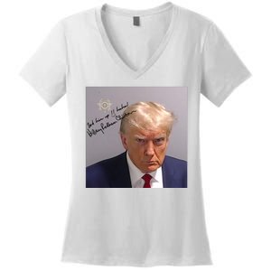 Lock Him Up Funny Hilary Clinton Donald Trump Mugshot Women's V-Neck T-Shirt